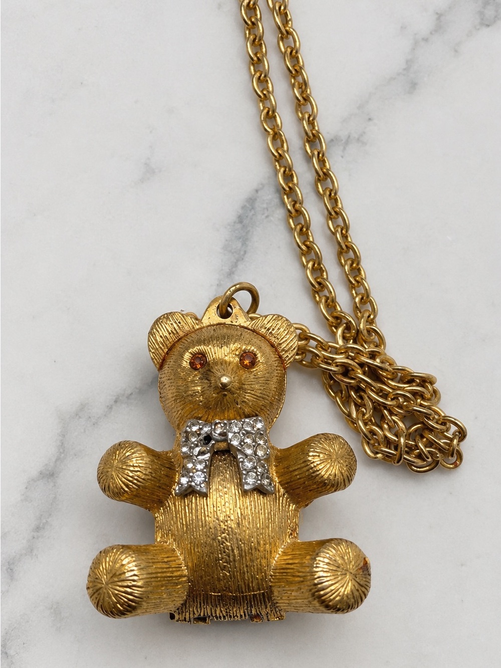 Vintage Max Factor Teddy Bear Pendant Necklace